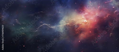 Vibrant and colorful galaxy filled with swirling cosmic clouds and a brilliant shining star in the background