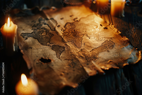 Vintage World Map on Burnt Parchment, Antique Cartography Exploration