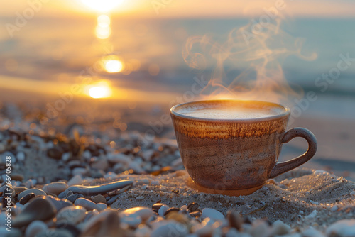 Sunrise Coffee on the Beach, Aromatic Morning Brew with Ocean View