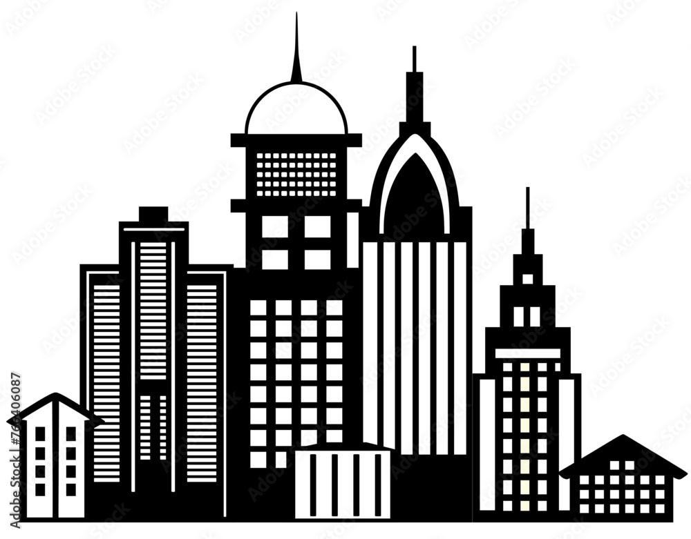 Landscape set of buildings silhouetted on white background. Landscape set of buildings silhouetted on white background.