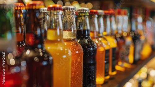 Row of Bottles Filled With Different Liquids