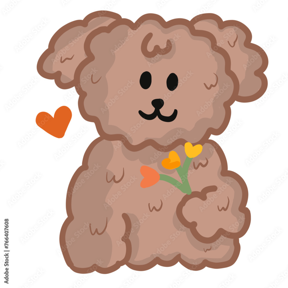 Dog holding a flower, love valentine brown dog, portrait on a white background Dog holding a flower, love valentine brown dog, portrait on a white background