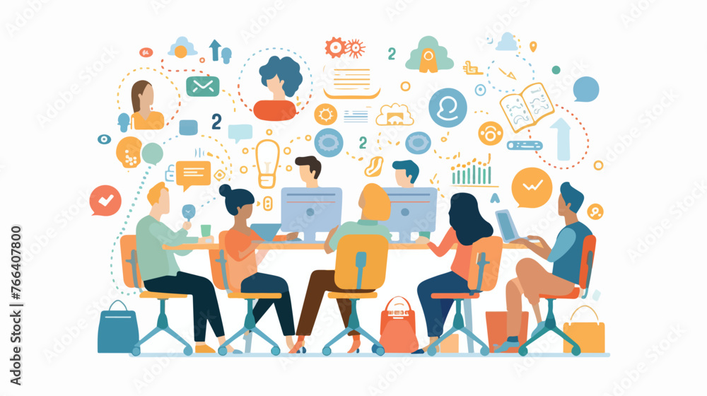 Virtual Collaboration Scenes flat vector isolated on
