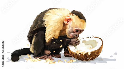 White faced Capuchin monkey breaking open a coconut 