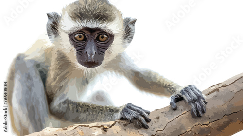 Young vervet monkey sitting on a tree branch looking photo