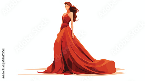 Young Woman in Long Silk Dress .. flat vector isolated