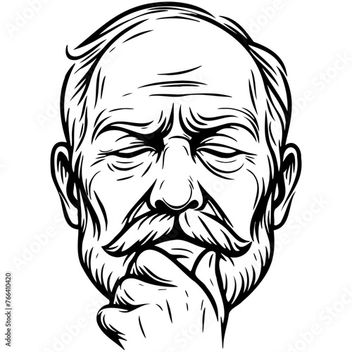 Man Face Thinking Line Art.