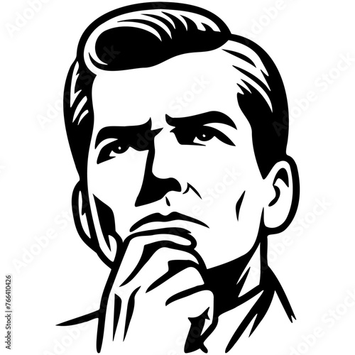 Man Face Thinking Line Art.