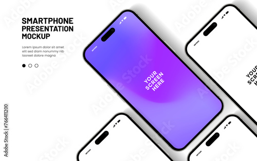 Realistic smartphone mockup. Mobile phone vector with isolated on white background. Device front view. 3D mobile phone with shadow. Realistic, high quality smart phone mockup for ui ux presentation.