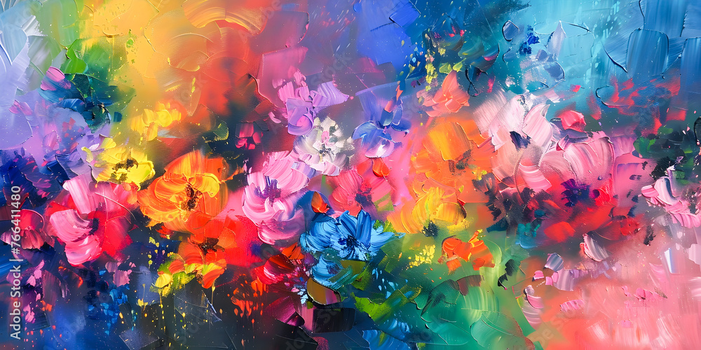 Colorful cosmos flowers in oil painting