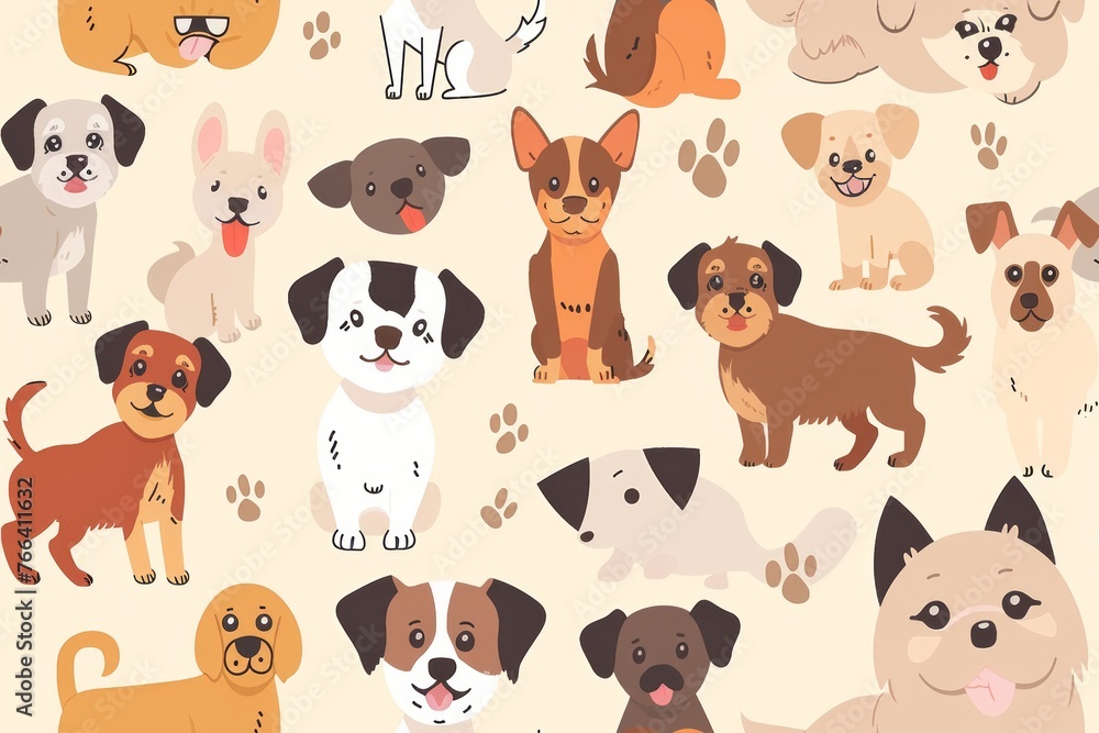 Charming Dog Clipart seamless pattern