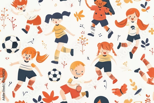 Dynamic football illustrations seamless pattern. Charming clipart design.