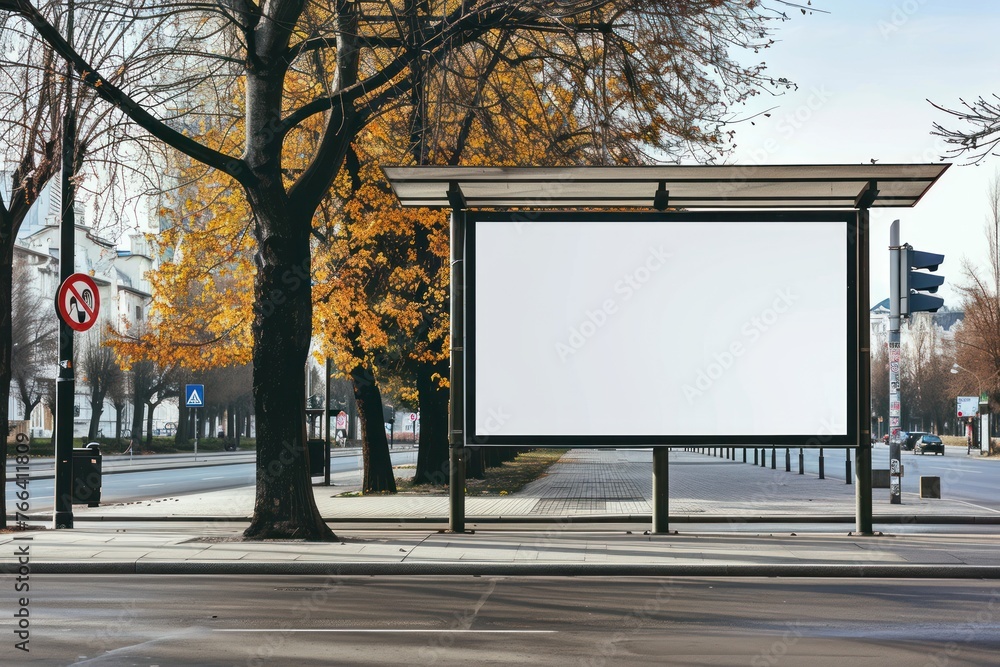 Empty Outdoor Advertising billboard mockup at bus stop, Bus stop billboard mockup Empty Outdoor Advertising billboard mockup at bus stop, Bus stop billboard mockup