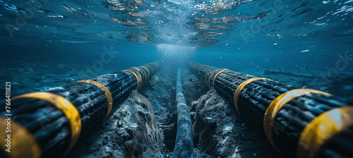 Installing an underwater electrical cable on the ocean floor to transmit energy photo