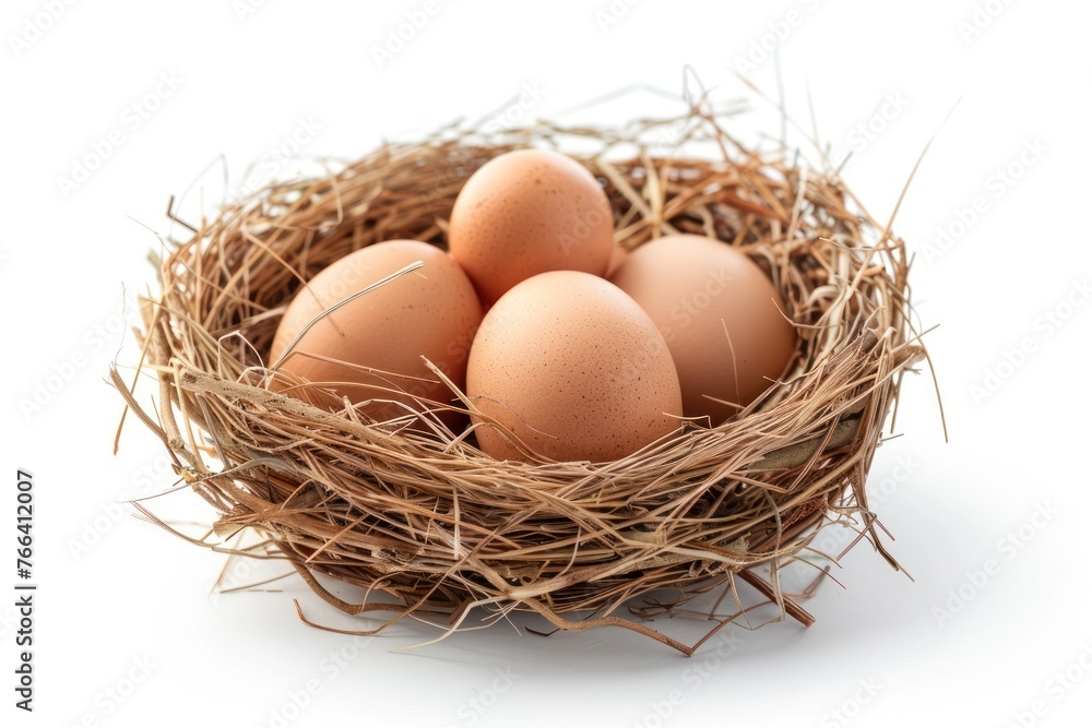 a chicken egg in the nest Isolated on white background a chicken egg in the nest Isolated on white background