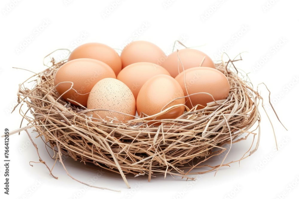 a chicken egg in the nest Isolated on white background a chicken egg in the nest Isolated on white background