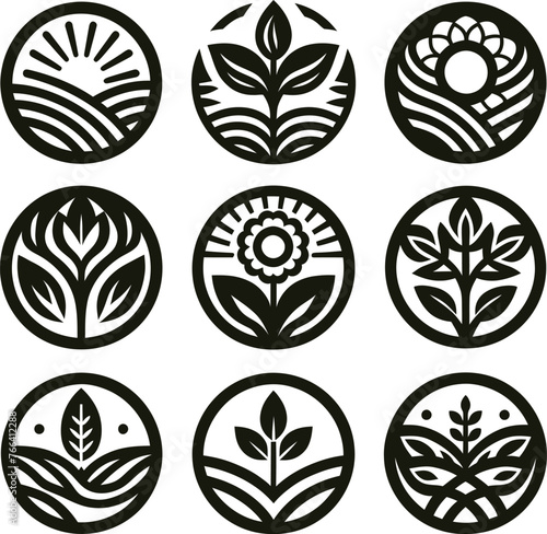 Set of Circular Logo with Leaves and Flowers Eco Theme © Kusuma Vijaya