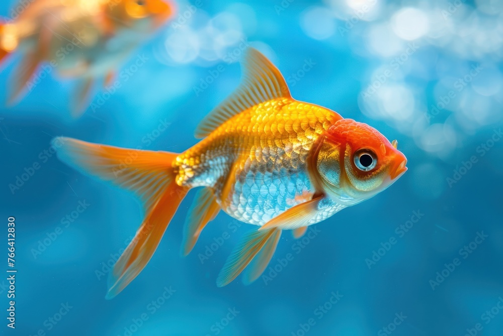 Goldfish in water blue water background Goldfish in water blue water background