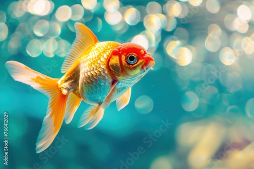 Goldfish in water blue water background