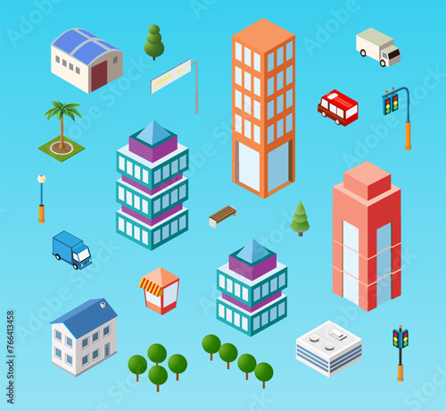 Isometric urban megalopolis top view of the city infrastructure town,