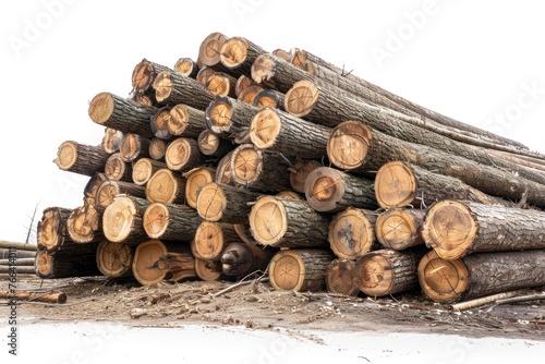 Large pile of logs in a wood processing plant