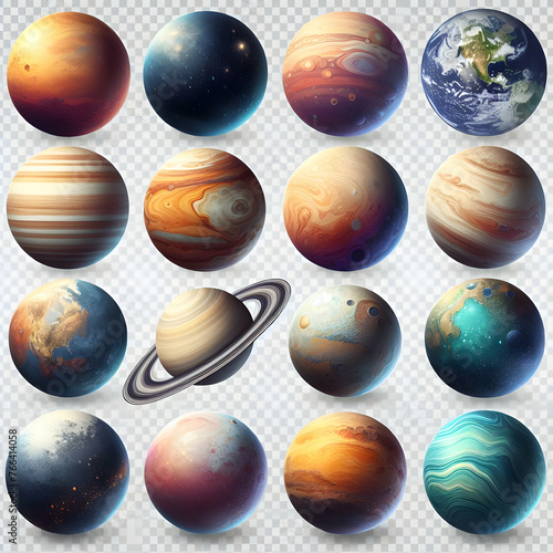set of planets ball, sphere, vector, icon, globe, illustration, design, circle, symbol, glass, button, set, web, color, decoration,Ai generated 