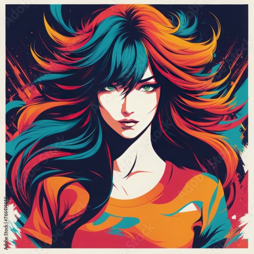 Anime Style Character Showcasing Dynamic Pose Front and Center on a T-Shirt Vibrant Color Palette