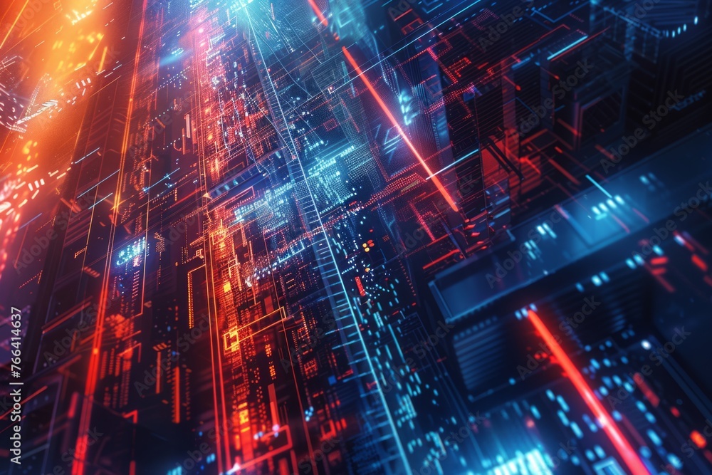 Vibrant dynamic cyberpunk data stream technology background illustrating futuristic digital connections and urban vibes.