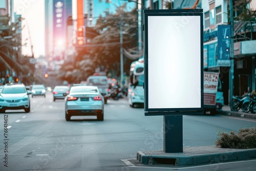 Mockup of Blank digital signboard on roadside, Empty signboard on street with traffic spring