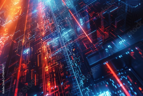 Vibrant dynamic cyberpunk data stream technology background illustrating futuristic digital connections and urban vibes.