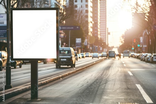 Mockup of Blank digital signboard on roadside, Empty signboard on street with traffic spring