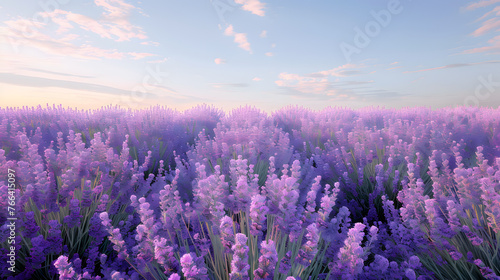 Overhead view of a blooming lavender field, with a clear sky, extensive, pastel shades, poster style, masterwork, base, highly detailed