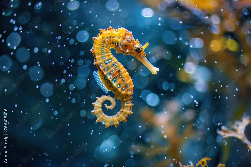 photo of a Seahorse floating under water in the sea splashing photo of a Seahorse floating under water in the sea splashing
