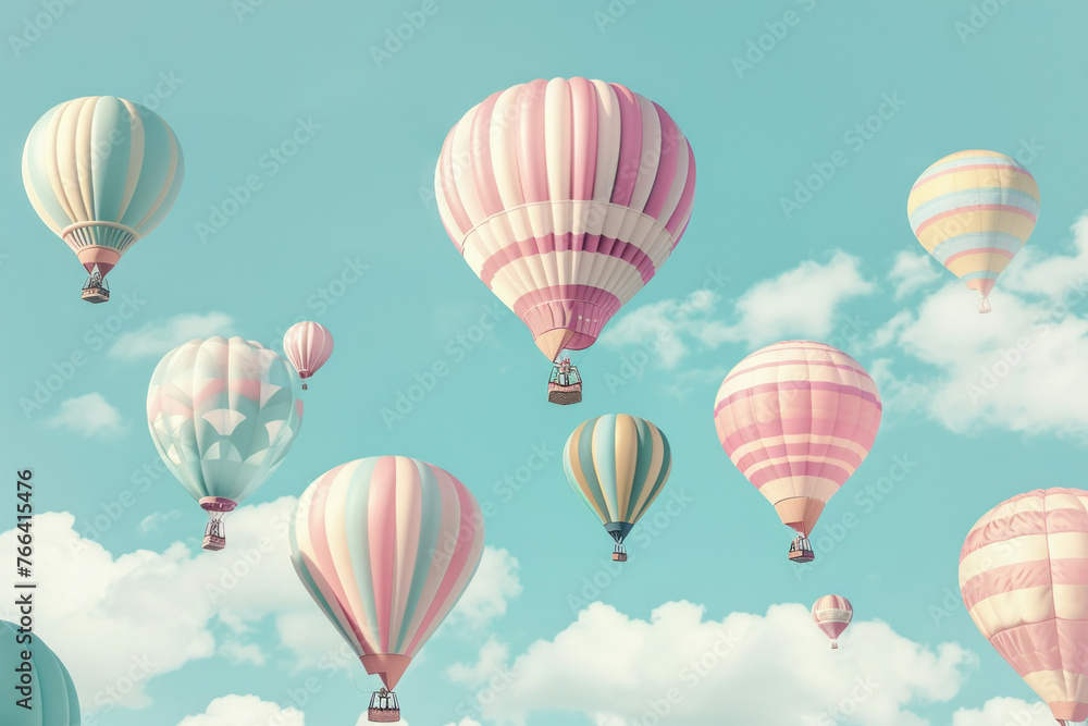 Fototapeta premium Colorful Hot Air Balloons Soaring in the Blue Sky on a Perfect Summer Day