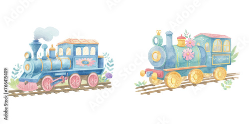  cute train watercolour vector illustration © Finkha