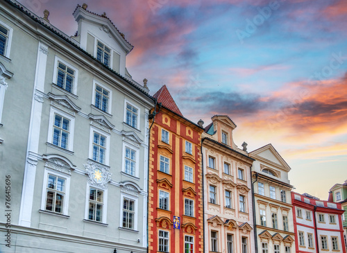 Detail of facades of houses near old town square, Prague - Czech Republic #766415696