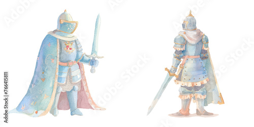  heraldic soldier with sword watercolour vector illustration 