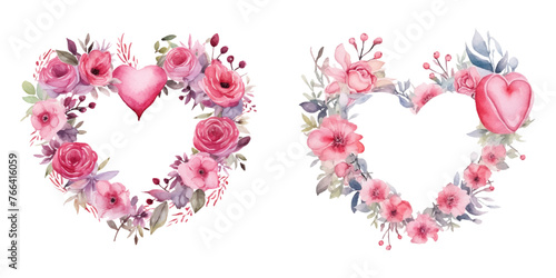  Watercolor valentine flowers wreath love