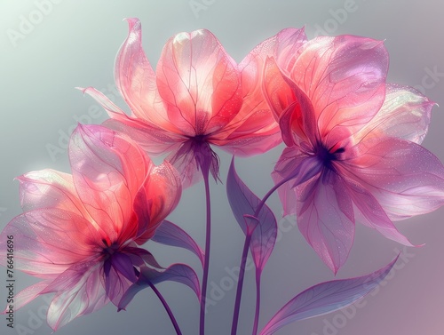 Translucent Floral Art of Blooming Pink Flowers in Sunlight
