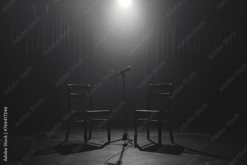 chairs and microphones in podcast or interview room chairs and microphones in podcast or interview room