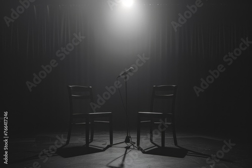 chairs and microphones in podcast or interview room