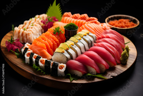 Artistic Display of Assorted Sushi Platter in a Fine Dining Setting