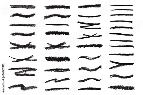 Collection charcoal lines. Set of different doodle elements. Brushes for underline note. Vector set