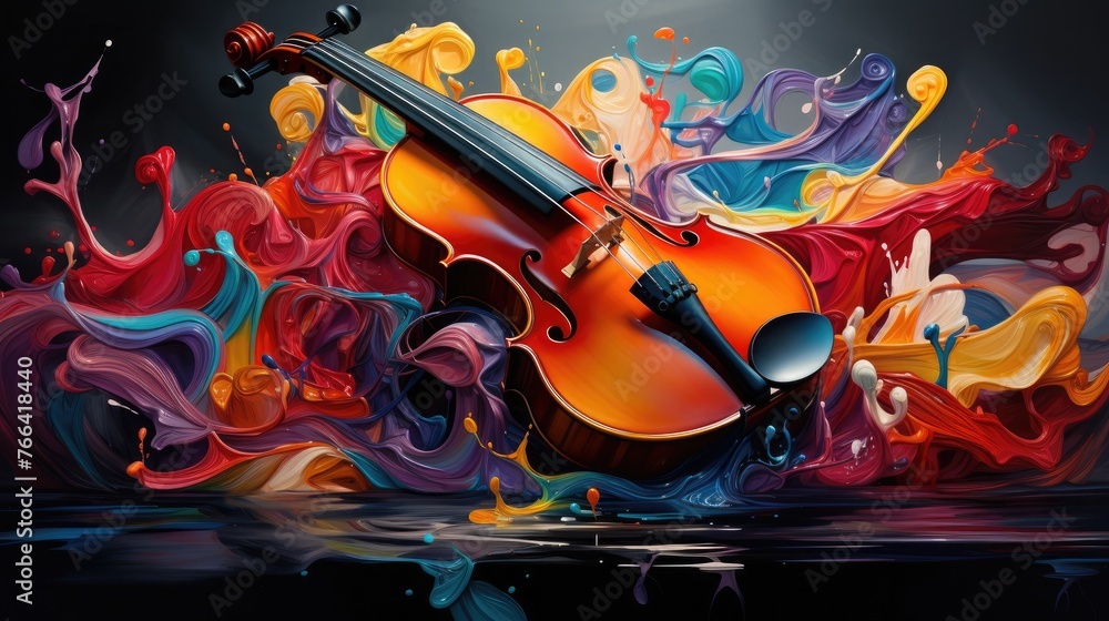 Vibrant and Expressive Digital Artwork Depicting a Modern Musical Symphony with Fluid Brushstrokes,Dynamic Composition,and a Captivating Palette of