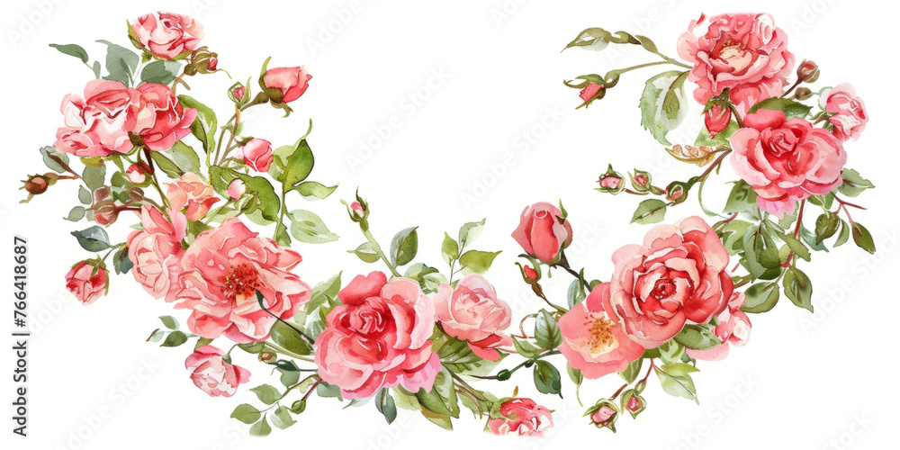 Obraz premium watercolor wreath of roses and peonies,