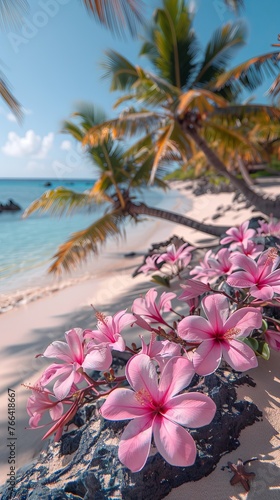 tropical flowers on the beach