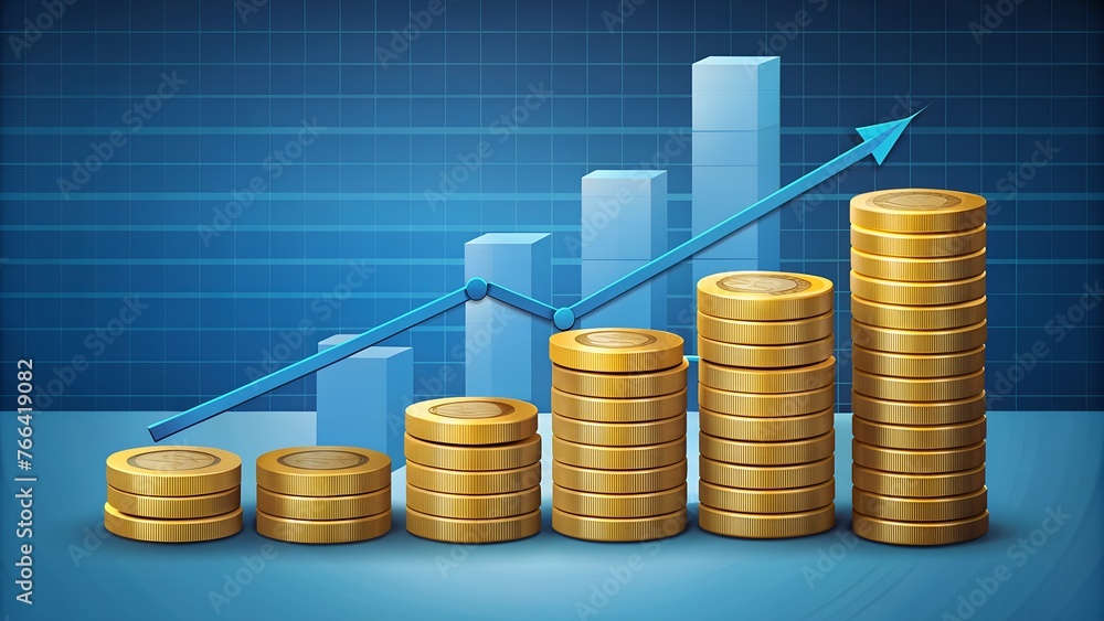 Coin Stack with Upward Growth Graph, Business Marketing Concept Coin Stack with Upward Growth Graph, Business Marketing Concept