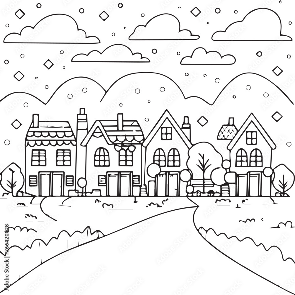 House coloring pages. House outline vector for coloring book