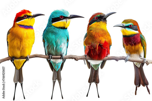 Collection of 4 Beautiful bird In different view, isolated on white background PNG © JetHuynh