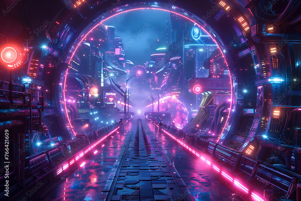 Futuristic Odyssey: Cyber Cityscape Portal